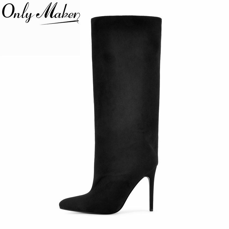 Wide Fit Heels - Onlymaker Black Faux Suede Knee High
