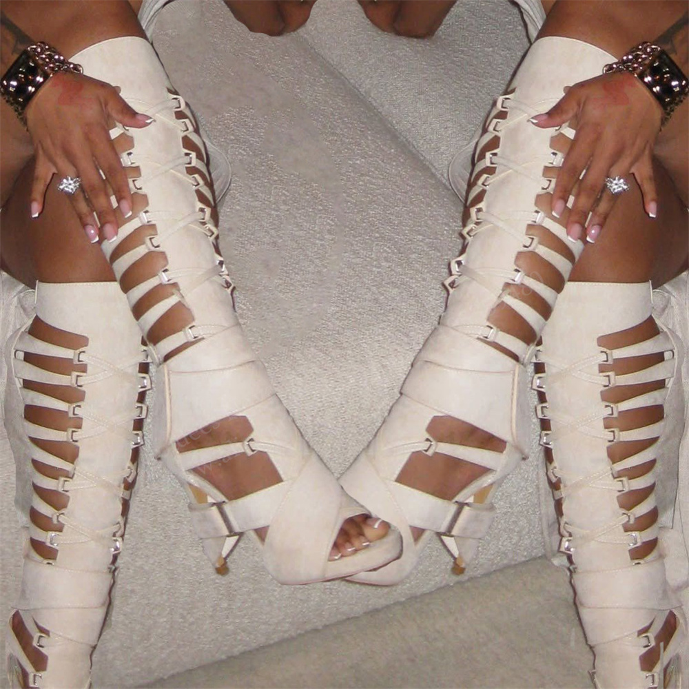 Women'S Shoes Quality - Gladiator Hollow Belt Buckle Knee High