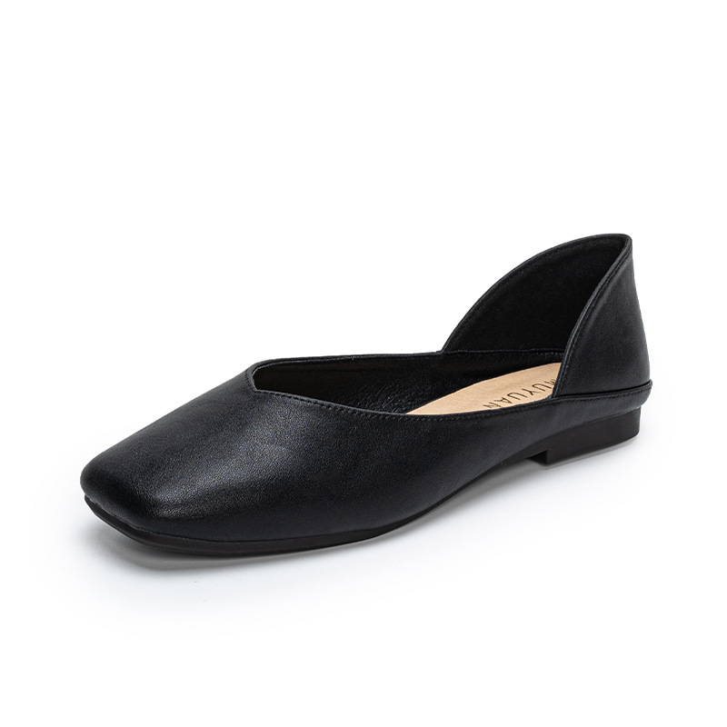 Women Shoes Loafers - Square toe leather patchwork flat shoes