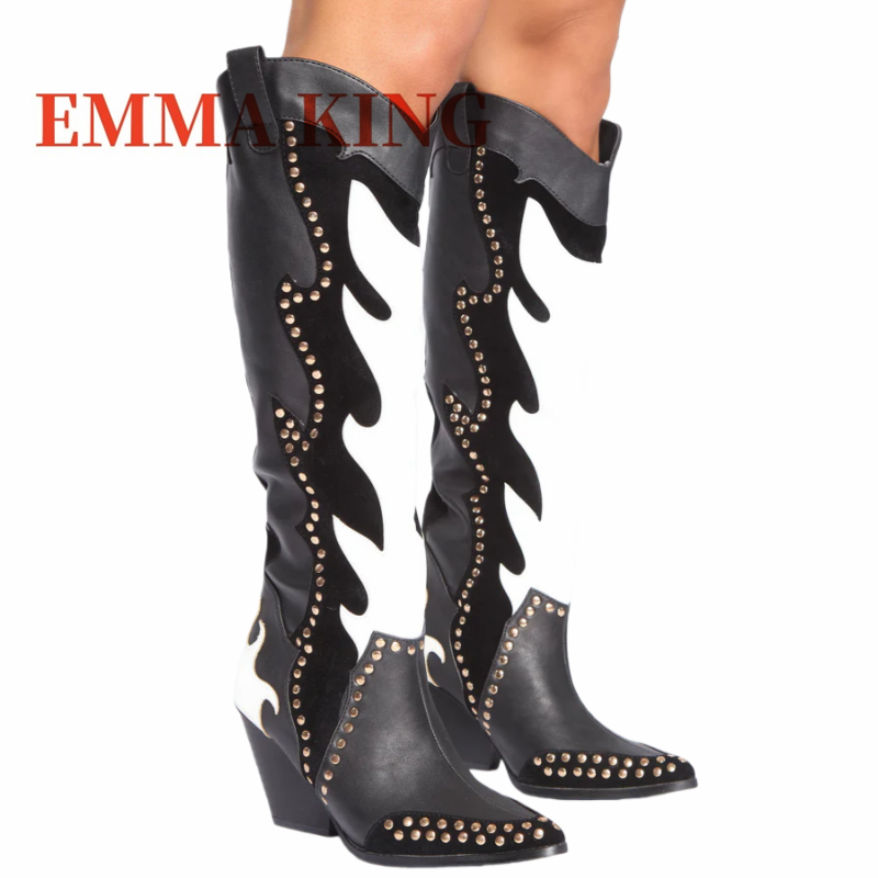 Studded Western Cowboy Boots W - огляд і ціна Wide Fit Heels